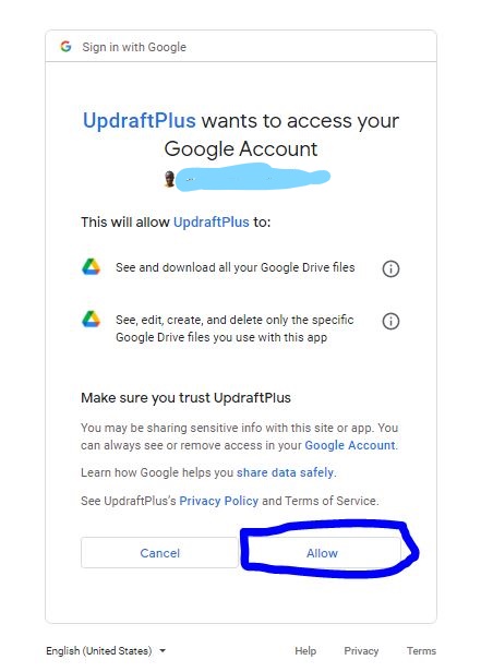 Granting updraftplus access to google drive