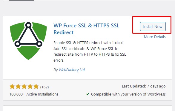 installing wp force SSL plugin