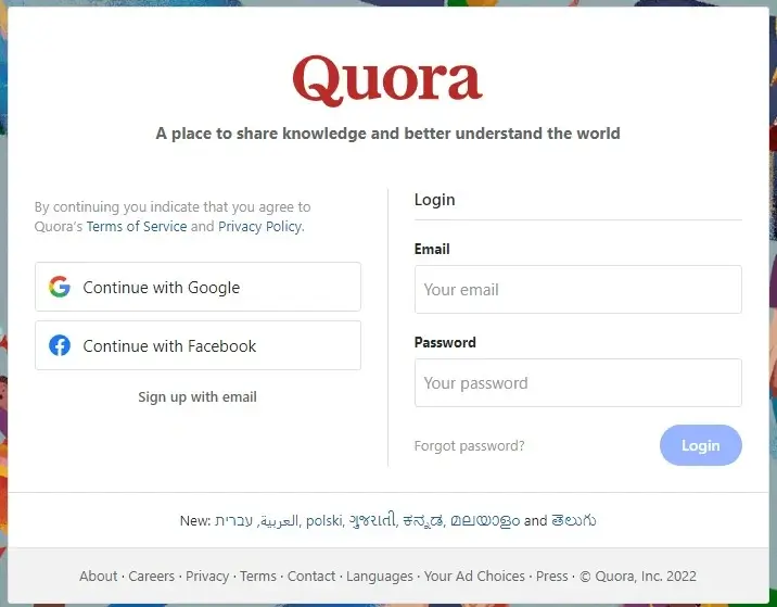 how to signup for quora