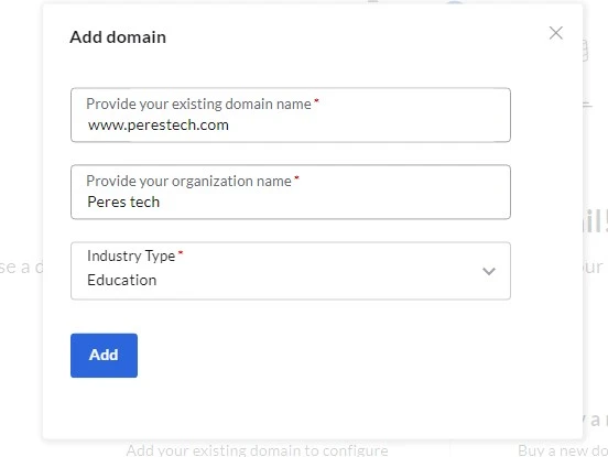 adding a domain to zohomail