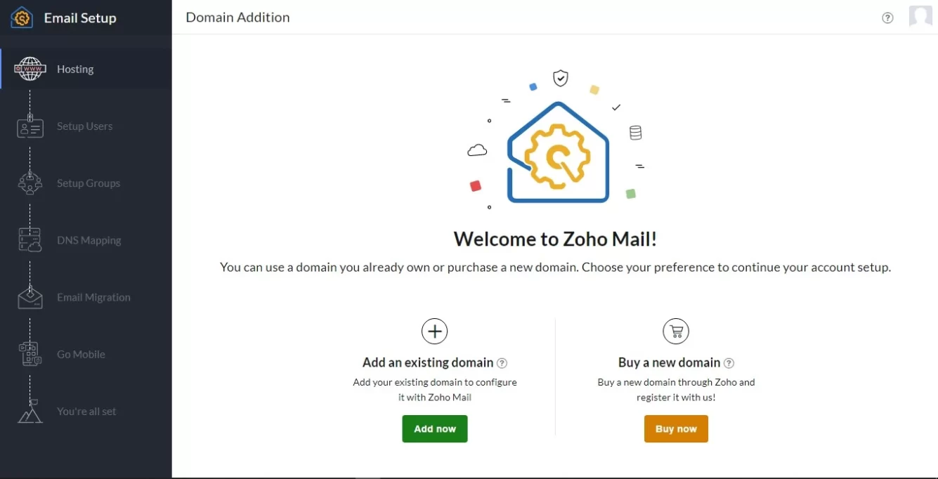 Zoho mail domain option